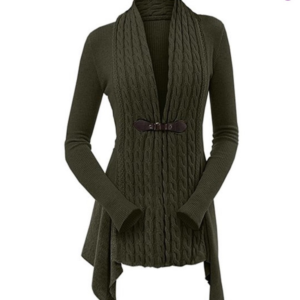 Green Cable-Knit Sidetail Cardigan
- Women